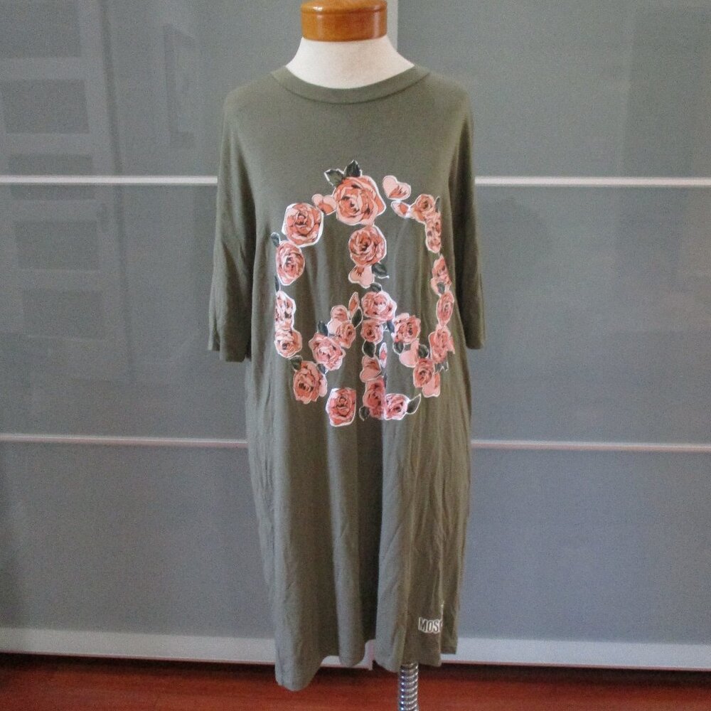 Love Moschino Short Sleeve Olive Green Jersey T-shirt Shift Dress